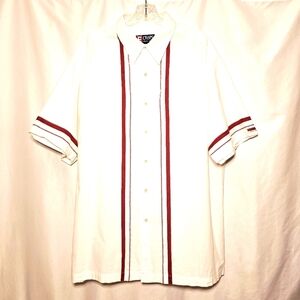 Chaps Ralph Lauren Mens White Cotton Short Sleeve Button-up Shirt w/Red XL